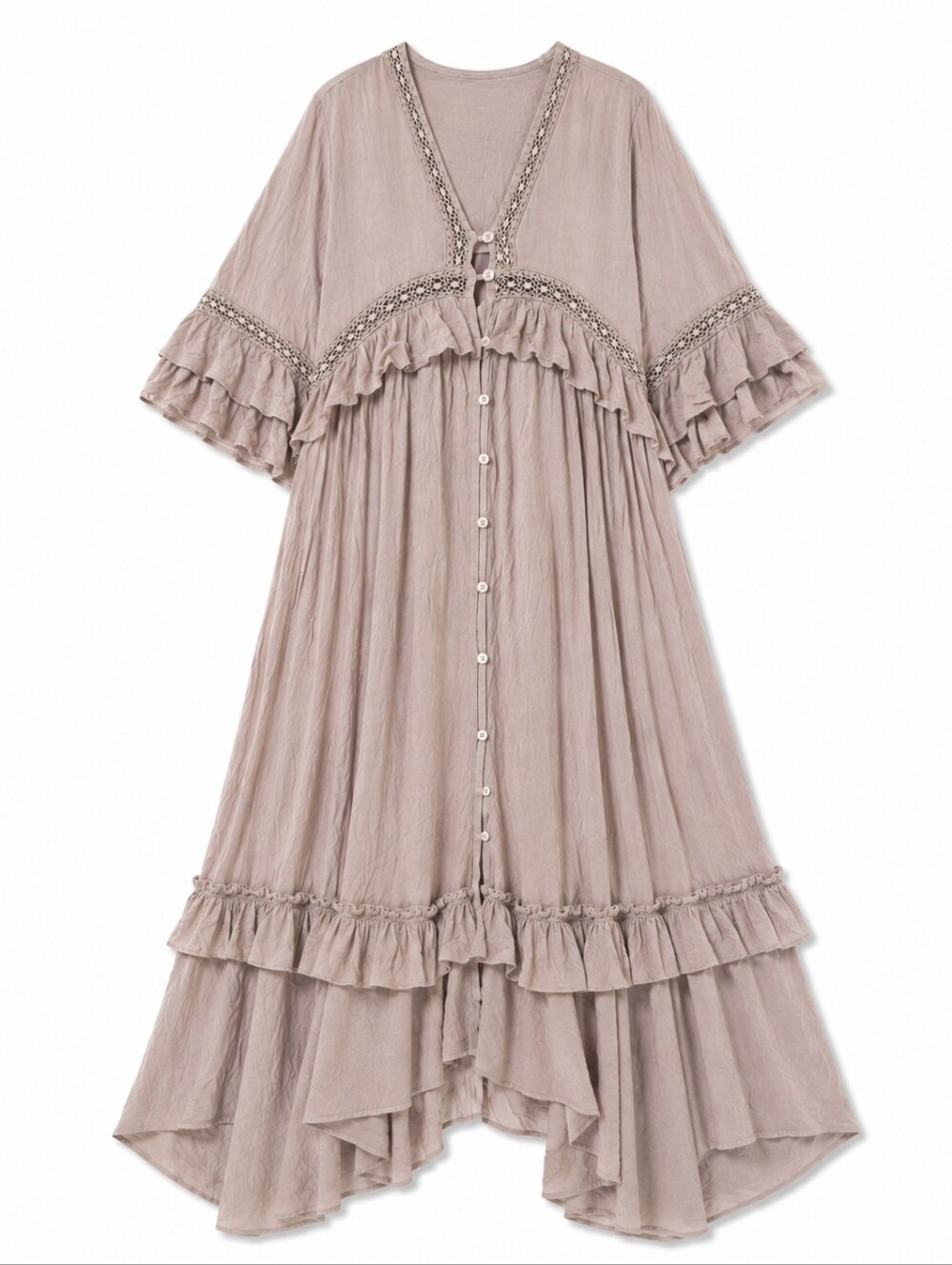 ESTELLE Boho Ruffle Dress-Sand - Picture 10 of 11